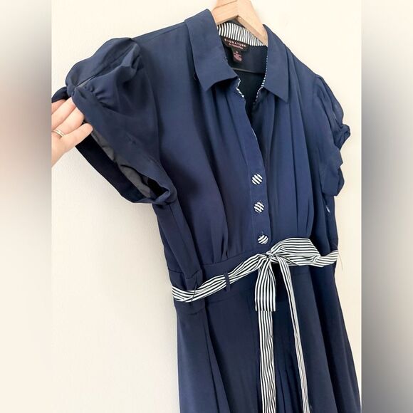 Signature By Robbie Bee Fit & Flare Midi Dress with Button Detail in Navy - 16 - Picture 2 of 4